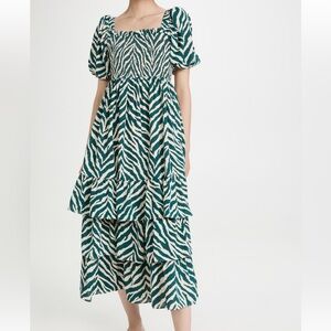 English Factory Tiger Print Smocked Midi Dress